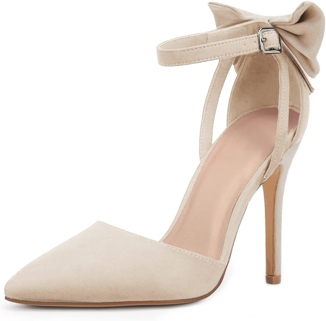Fashare Womens High Heels Bow Tie Back Sexy Stiletto Ankle Strap Wedding Dress Pumps Shoes