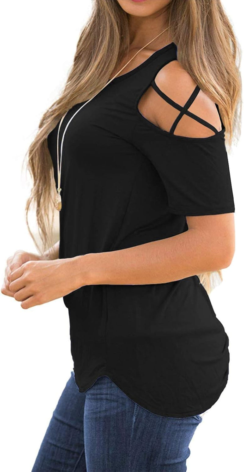 Women'S Summer Tops Short Sleeve Cold Shoulder Tops T-Shirts for Women Spring Summer Tops Loose Fit Tunic 2026