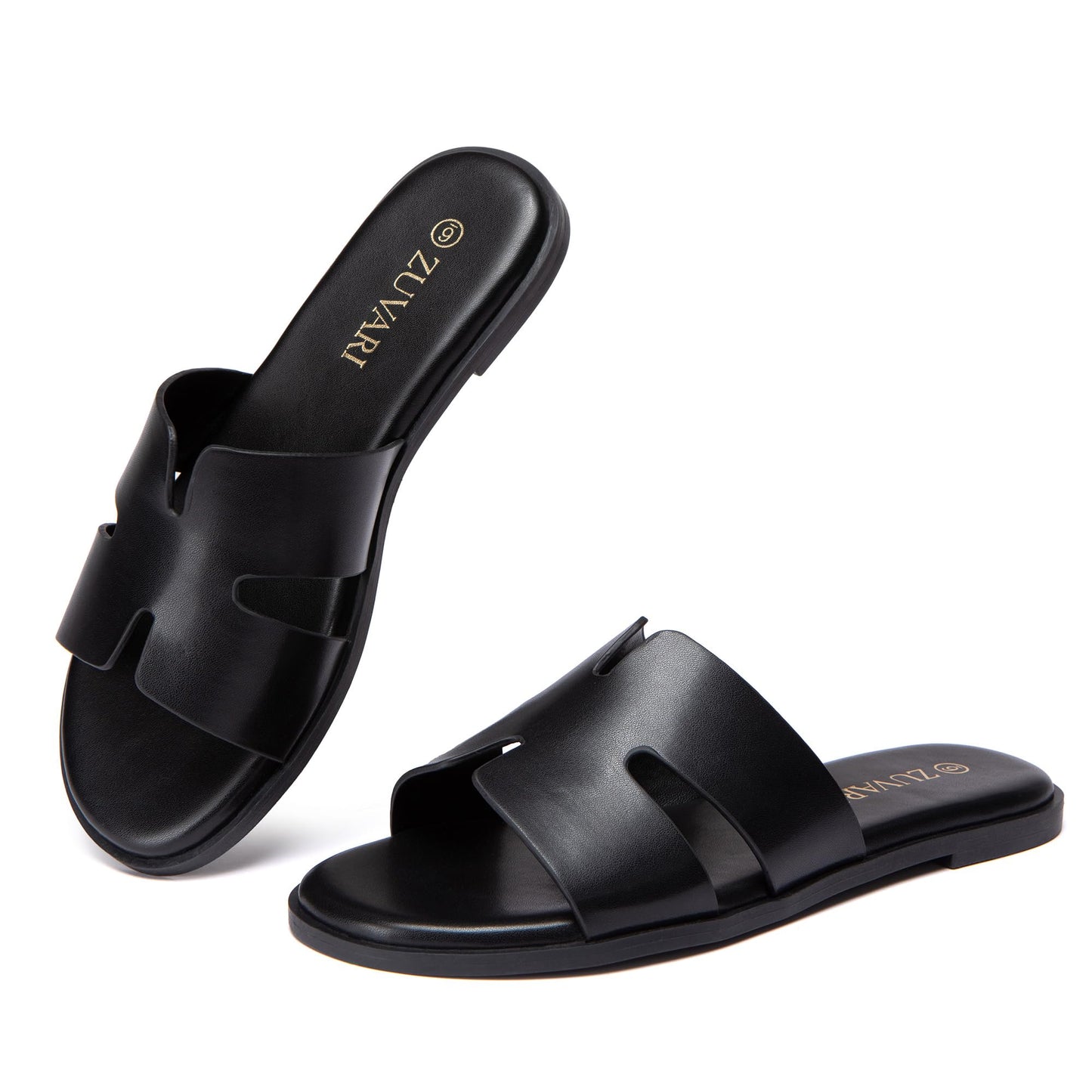 Women's Flat Sandals Open Toe Leather Slippers for Summer Slip On Beach Mules Dressy Comfortable Slide Sandals