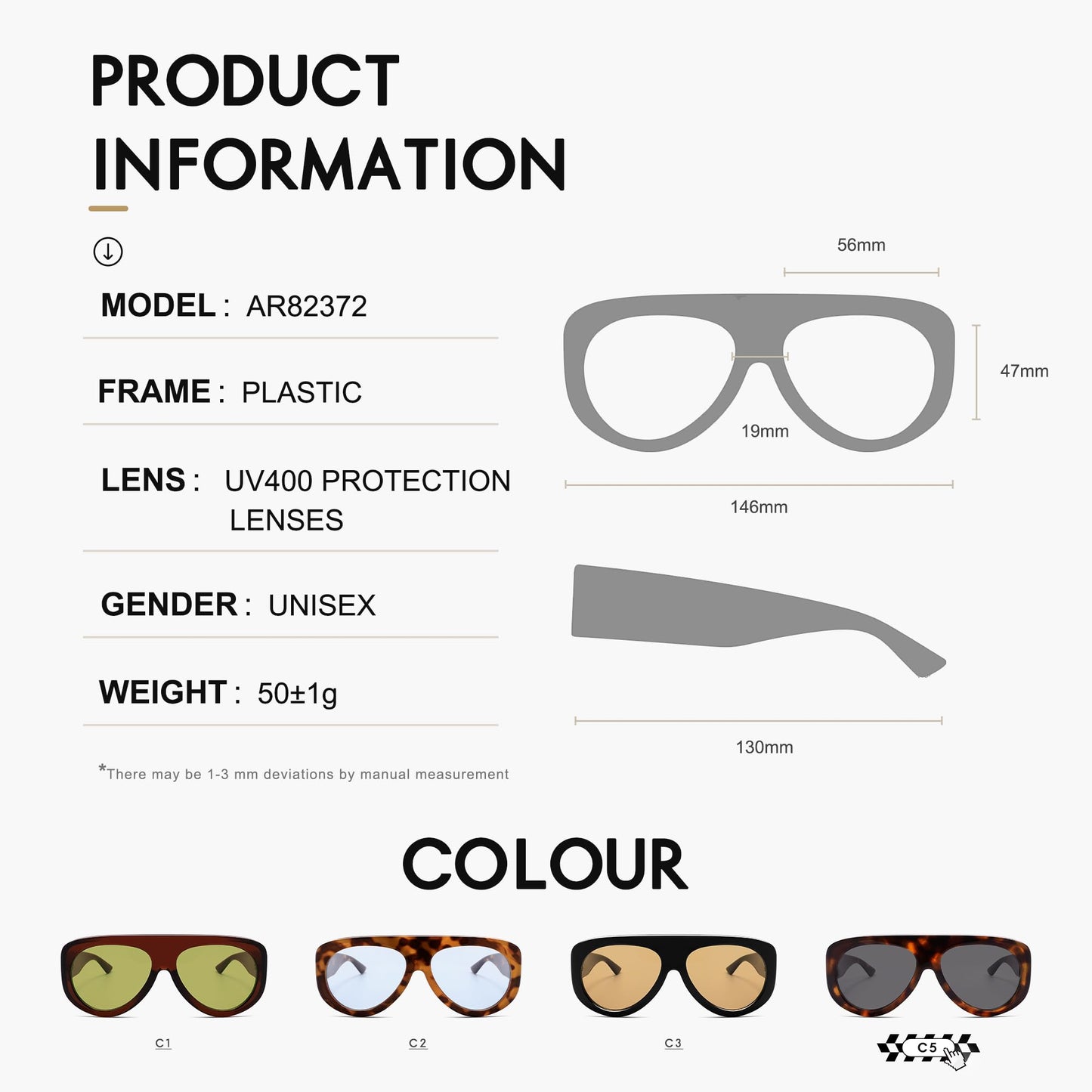 Trendy Aviator Sunglasses Womens Mens Retro 90s Rectangle Wrap Shades Oversized Style AR82372