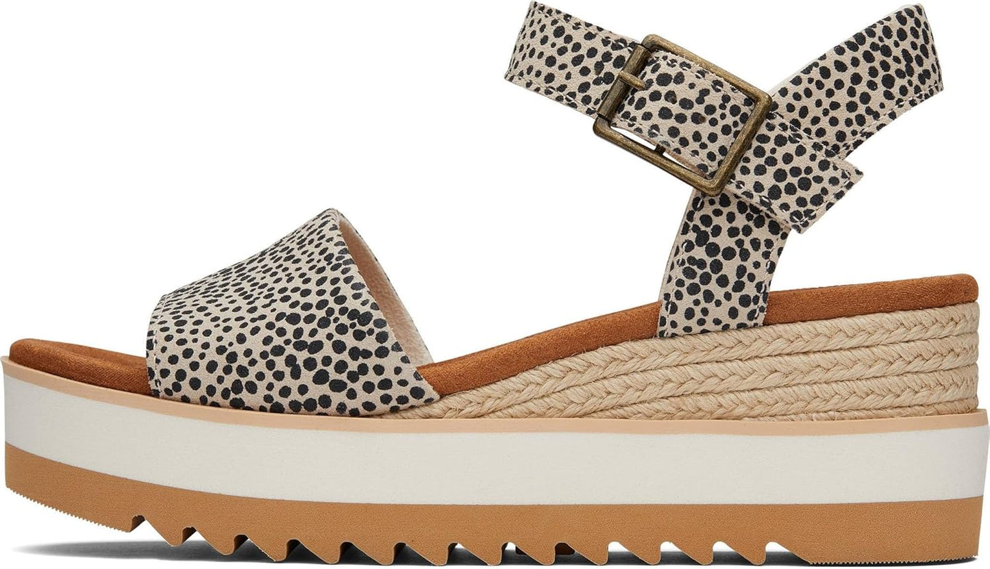 TOMS Women's Diana Wedge Heel Sandal, Leather Upper, Rope-Wrapped Midsole, Adjustable Strap, Buckle, OrthoLite Insole