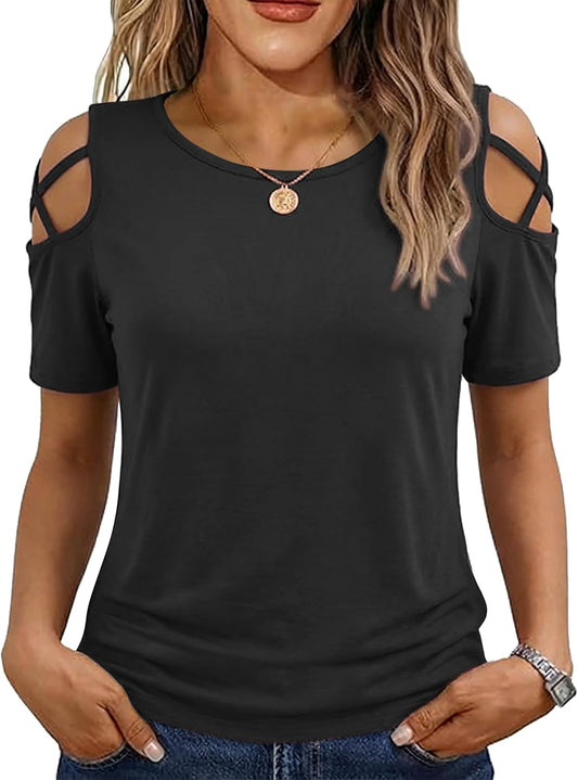 Women'S Summer Tops Short Sleeve Cold Shoulder Tops T-Shirts for Women Spring Summer Tops Loose Fit Tunic 2026