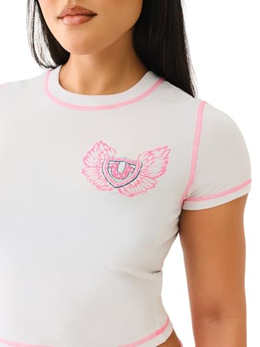 True Religion Women's Contrast Stitch Wing Baby Tee - Casual Crew Neck T-Shirt