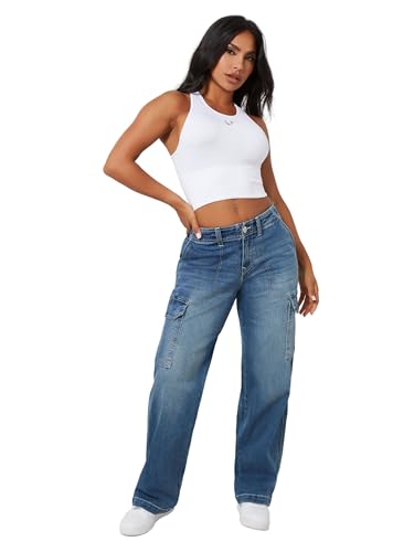 True Religion Women's SN Cargo Denim Pant: Elevated Style with Functional Utility