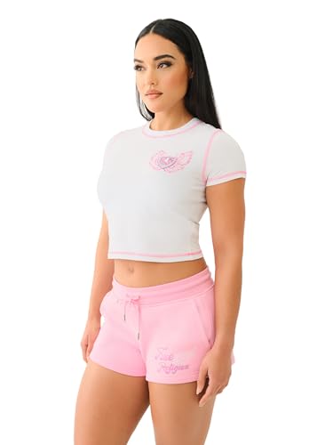 True Religion Women's Contrast Stitch Wing Baby Tee - Casual Crew Neck T-Shirt