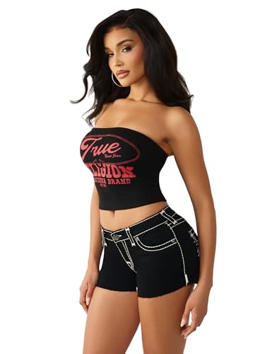 True Religion Women’s Ruched Rib Bandeau Top – Ribbed Fabric, Non-Slip Grip