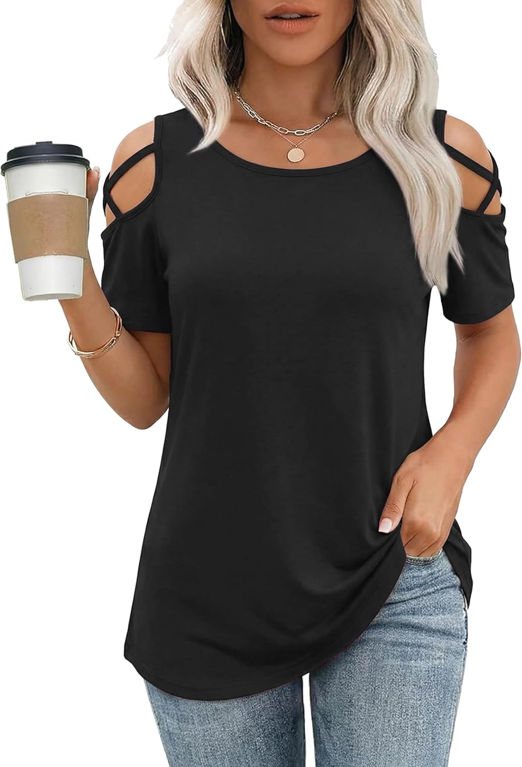 Women'S Summer Tops Short Sleeve Cold Shoulder Tops T-Shirts for Women Spring Summer Tops Loose Fit Tunic 2026