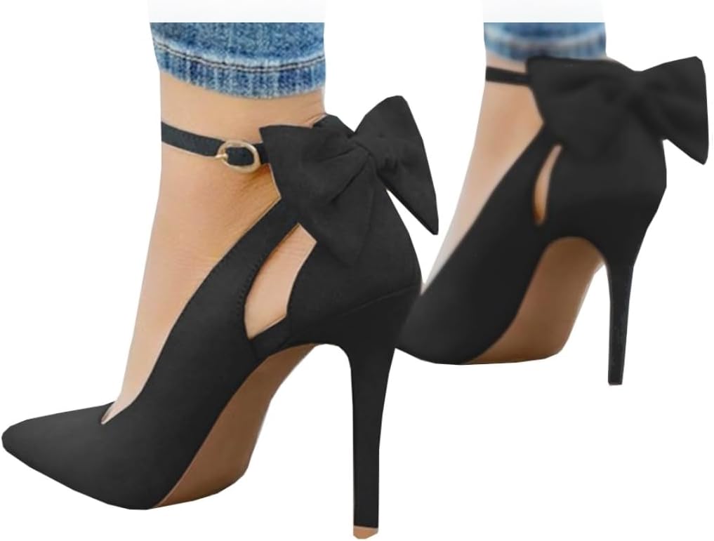 Fashare Womens High Heels Bow Tie Back Sexy Stiletto Ankle Strap Wedding Dress Pumps Shoes
