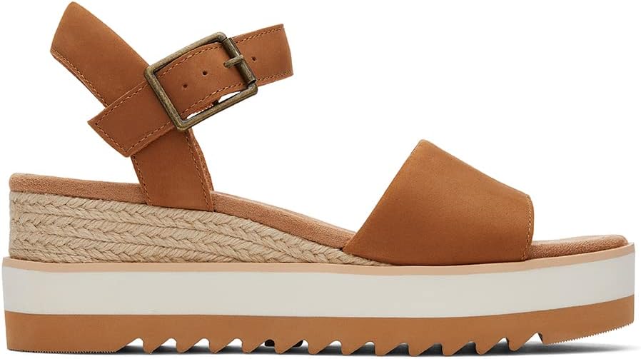 TOMS Women's Diana Wedge Heel Sandal, Leather Upper, Rope-Wrapped Midsole, Adjustable Strap, Buckle, OrthoLite Insole