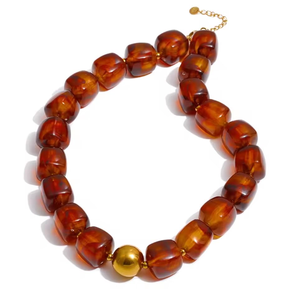 Mchic Colorful Beaded Choker Necklace for Women: Boho Large Square Acrylic Beaded Necklace Stainless Steel Adjustable Surfer Beach Strand Necklces Summer Handmade Jewelry Gift for Women