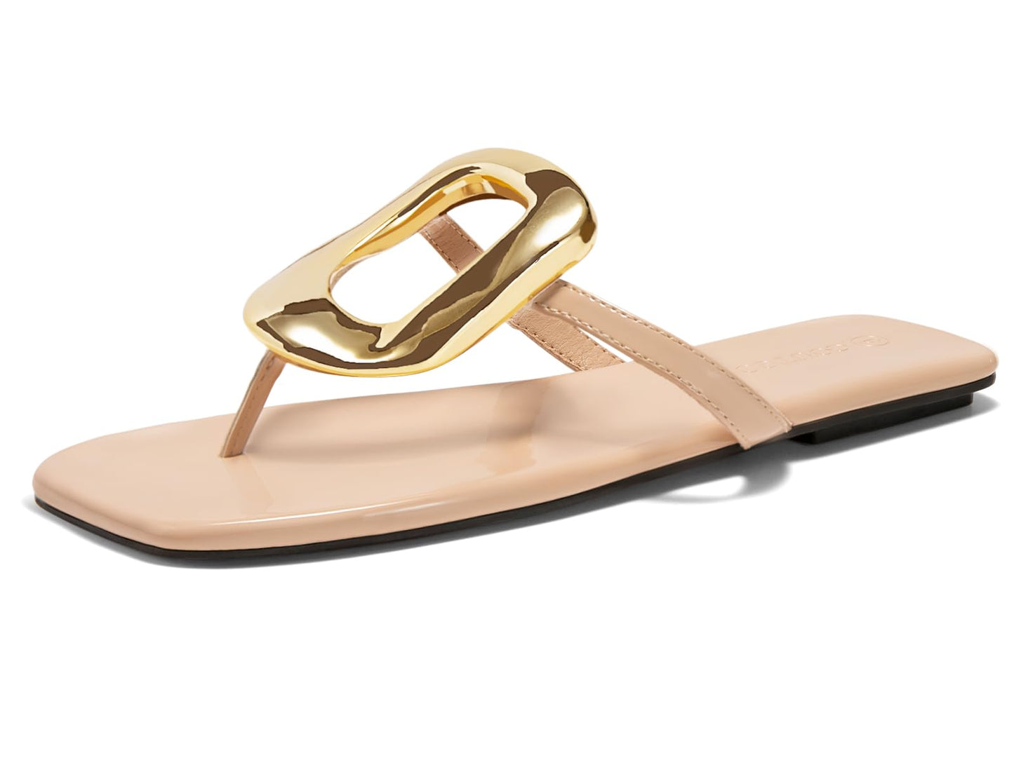 Coutgo Womens Flat Sandals Comfortable Flip Flops Slide Sandals Summer Beach Shoes with Metal Decoration