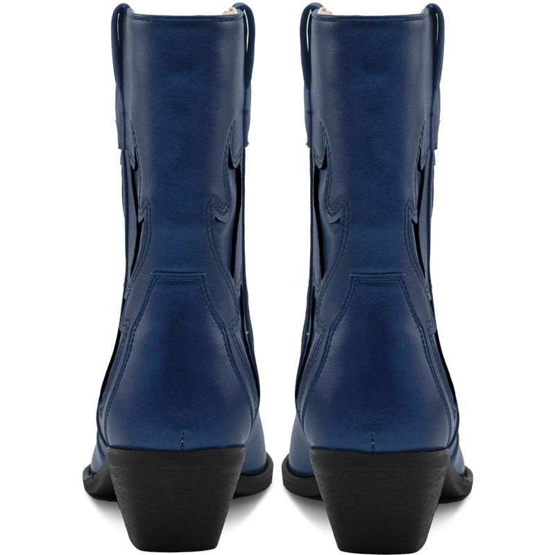 Cowboy Boots for Women Pointed Toe Pull On Boots Metallic Embroidered Western Cowgirl Boots with Chunky Heel for Wide Calf