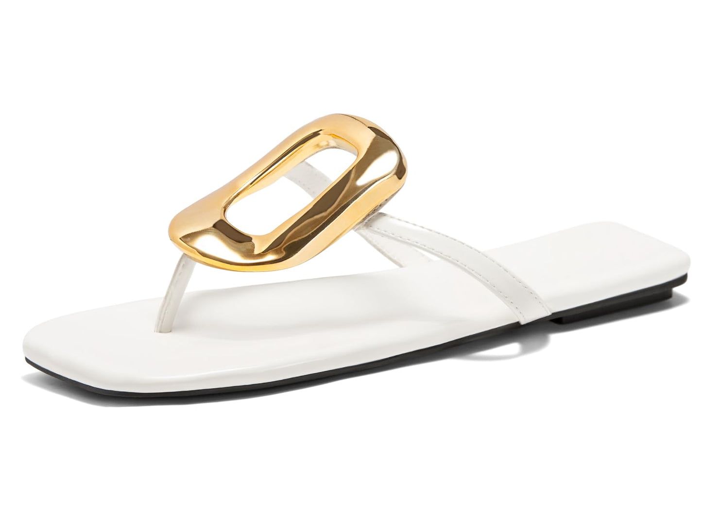 Coutgo Womens Flat Sandals Comfortable Flip Flops Slide Sandals Summer Beach Shoes with Metal Decoration
