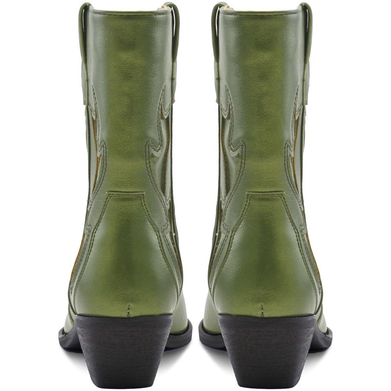 Cowboy Boots for Women Pointed Toe Pull On Boots Metallic Embroidered Western Cowgirl Boots with Chunky Heel for Wide Calf