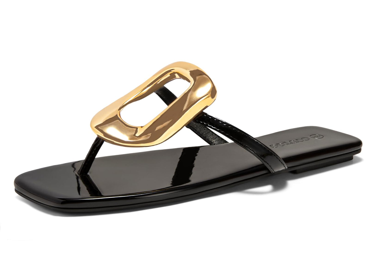 Coutgo Womens Flat Sandals Comfortable Flip Flops Slide Sandals Summer Beach Shoes with Metal Decoration