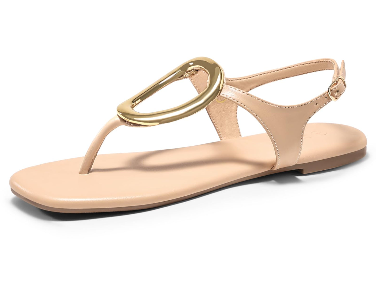Coutgo Womens Flat Sandals Comfortable Flip Flops Slide Sandals Summer Beach Shoes with Metal Decoration