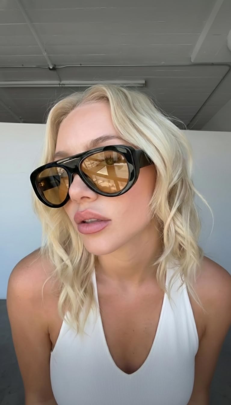 Trendy Aviator Sunglasses Womens Mens Retro 90s Rectangle Wrap Shades Oversized Style AR82372
