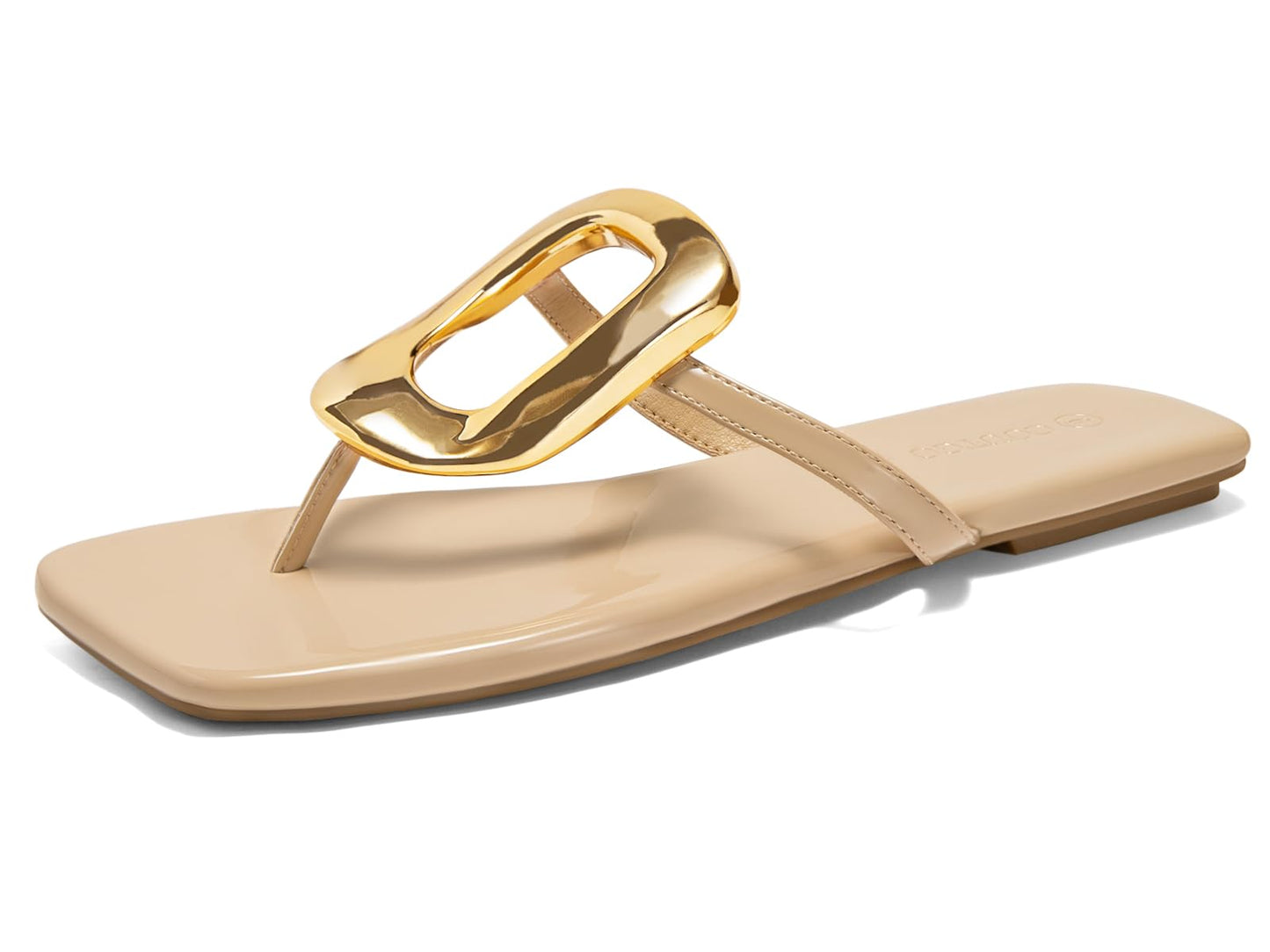 Coutgo Womens Flat Sandals Comfortable Flip Flops Slide Sandals Summer Beach Shoes with Metal Decoration