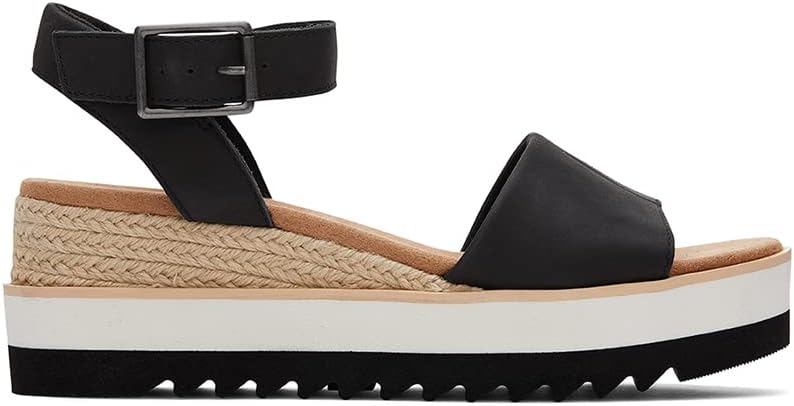 TOMS Women's Diana Wedge Heel Sandal, Leather Upper, Rope-Wrapped Midsole, Adjustable Strap, Buckle, OrthoLite Insole