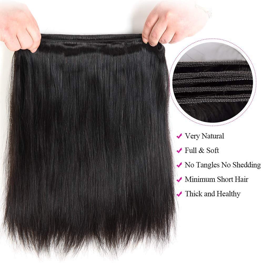 WOWQUEEN 10A Brazilian Straight Human Hair Bundles 18 20 22 Inch 100% Unprocessed Virgin Straight Weave 3 Bundles Deals Human Hair