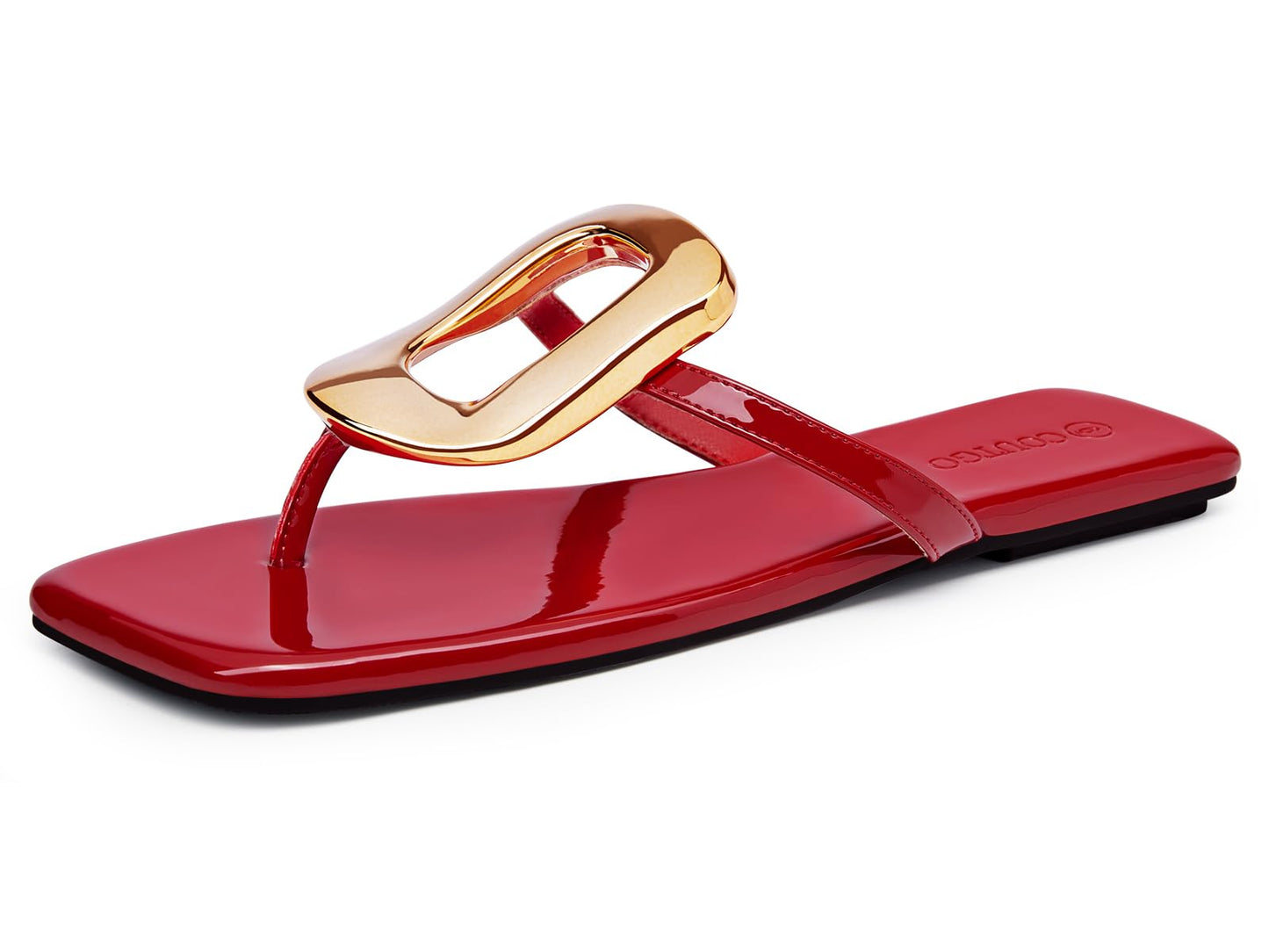 Coutgo Womens Flat Sandals Comfortable Flip Flops Slide Sandals Summer Beach Shoes with Metal Decoration
