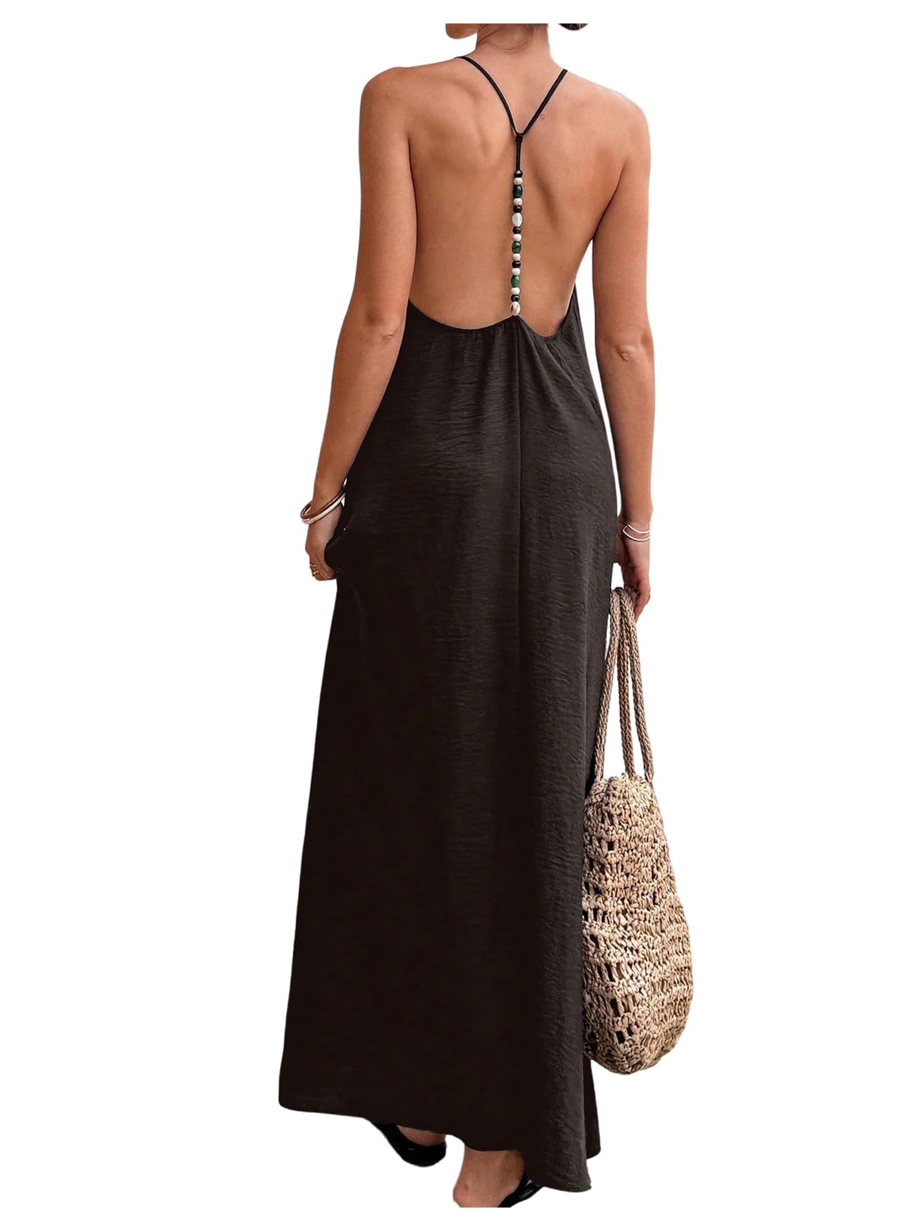 Verdusa Women's Backless Cami Dress Long Maxi Flowy Linen Dresses Summer Vacation Beach Outfits Sun Dress