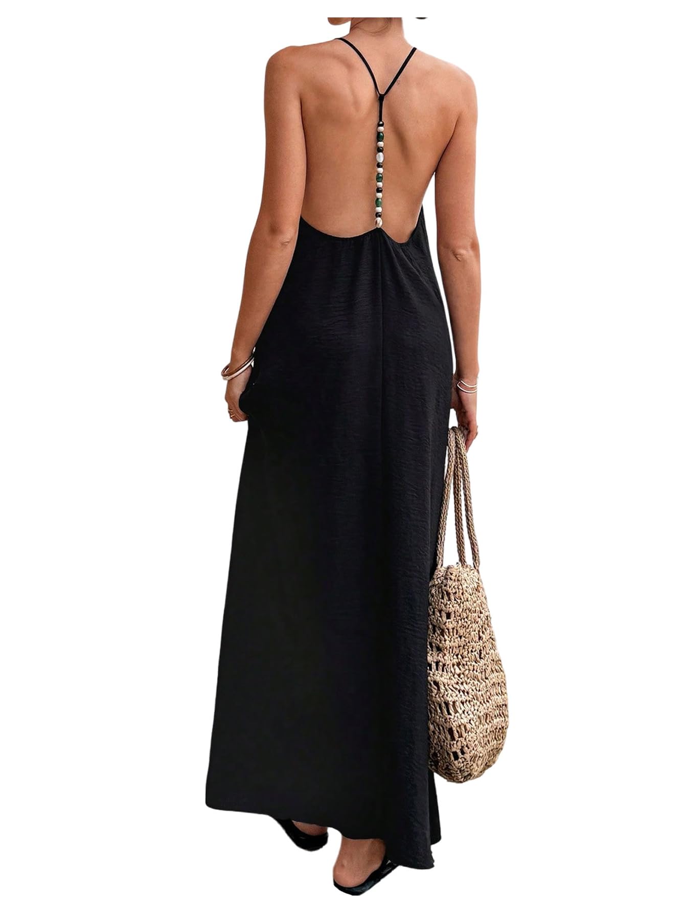 Verdusa Women's Backless Cami Dress Long Maxi Flowy Linen Dresses Summer Vacation Beach Outfits Sun Dress