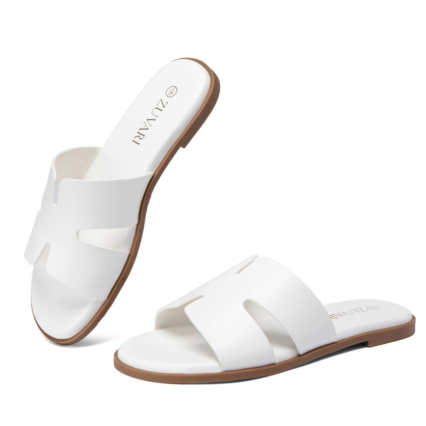Women's Flat Sandals Open Toe Leather Slippers for Summer Slip On Beach Mules Dressy Comfortable Slide Sandals