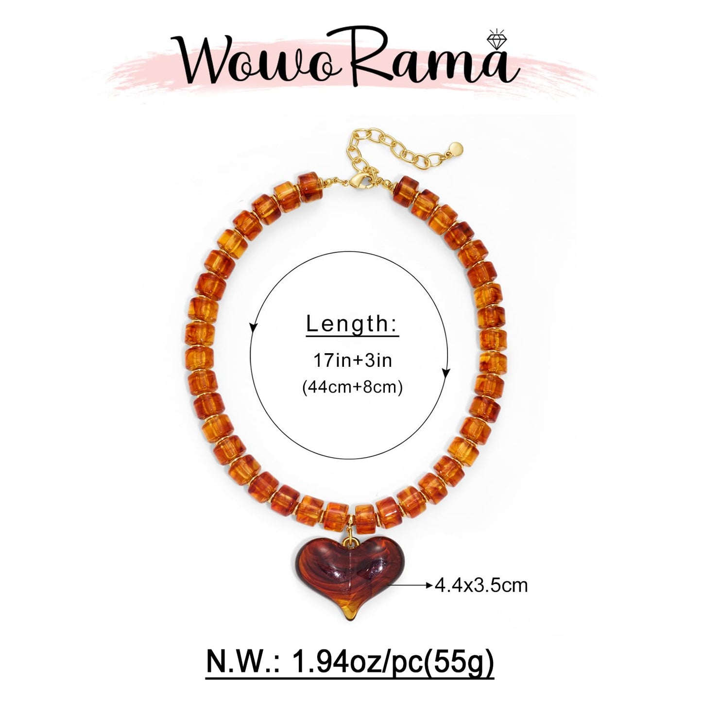 WOWORAMA Chunky Heart Necklaces for Women Colorful Resin Beaded Choker Necklace Gold Puffy Heart Statement Necklace Trendy Acrylic Choker Jewelry