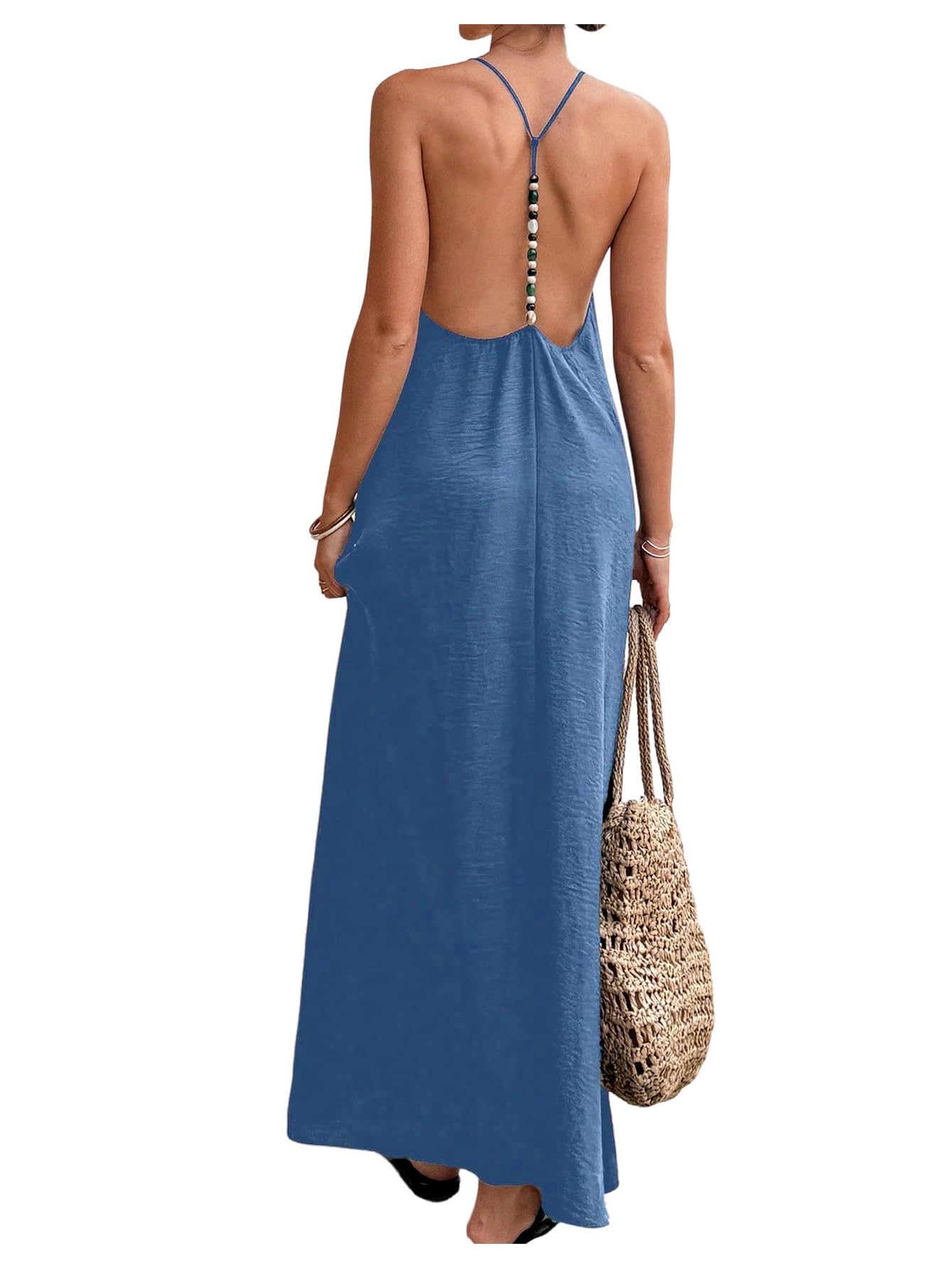 Verdusa Women's Backless Cami Dress Long Maxi Flowy Linen Dresses Summer Vacation Beach Outfits Sun Dress
