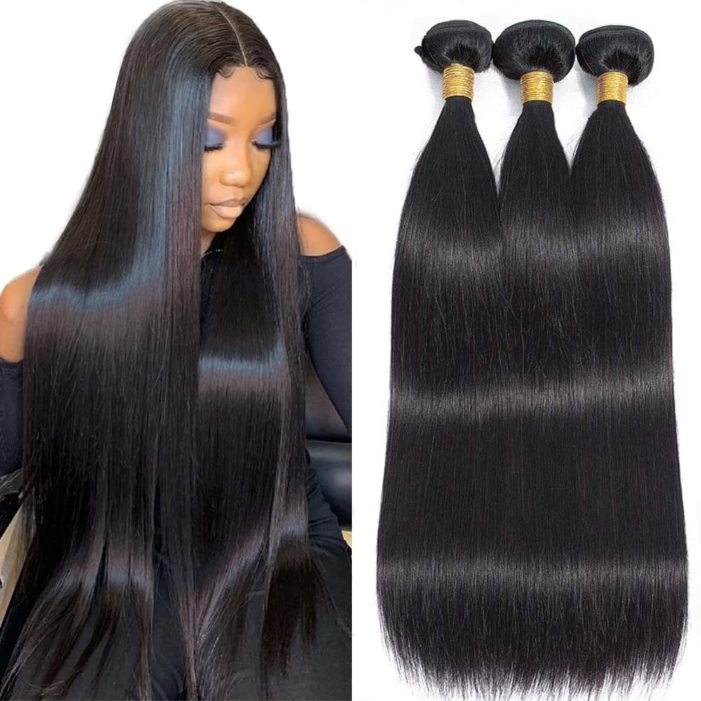 WOWQUEEN 10A Brazilian Straight Human Hair Bundles 18 20 22 Inch 100% Unprocessed Virgin Straight Weave 3 Bundles Deals Human Hair