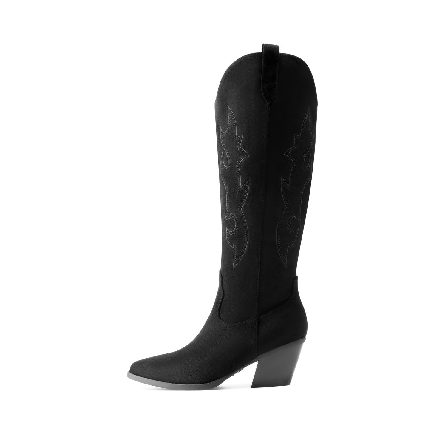 DREAM PAIRS Cowgirl Boots Women Knee High Cowboy Boots Pointed Toe Chunky Block Heel Suede Tall Western Boots with Embroidered