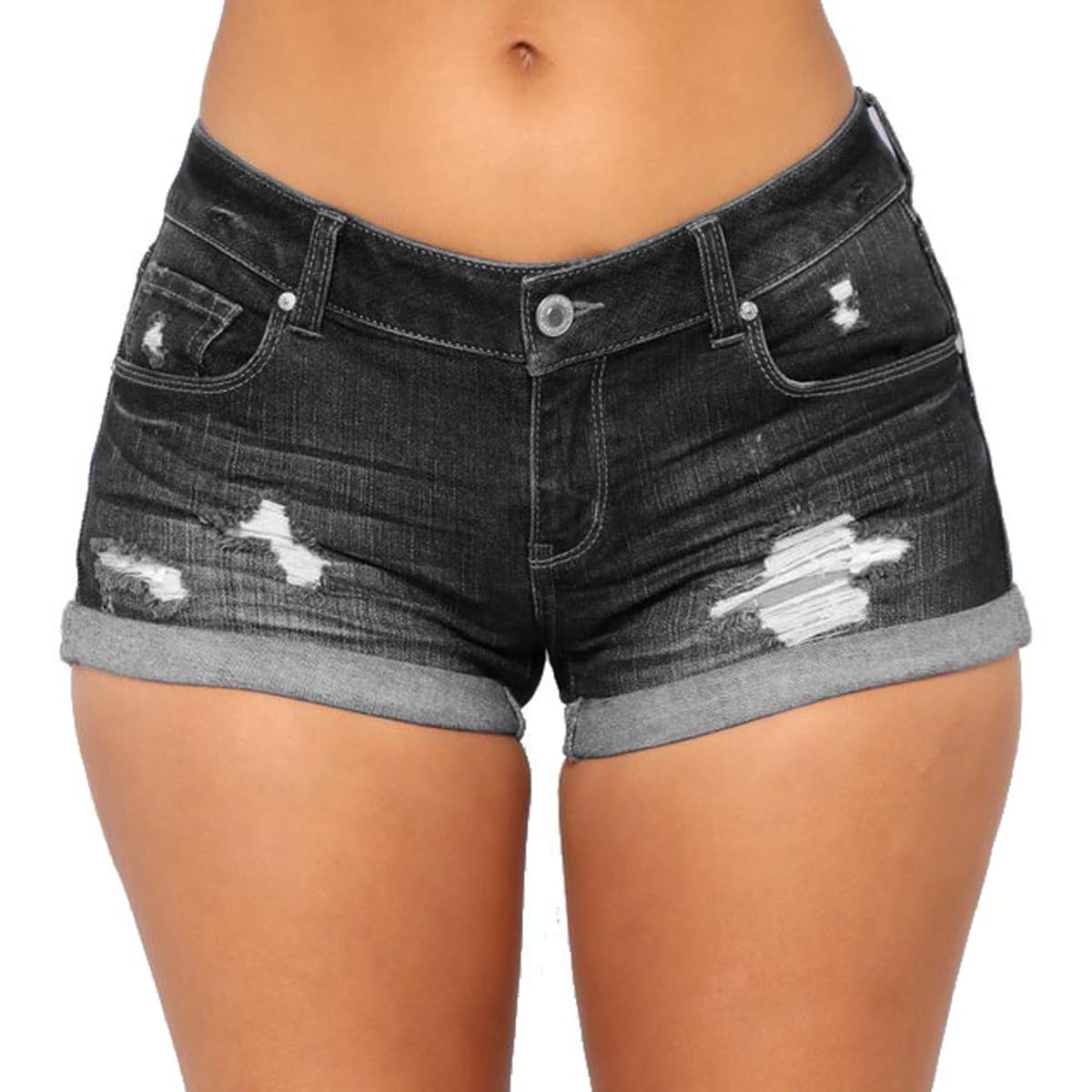 vanberfia Women's Stretchy Denim Mid Rise Jean Shorts with Pockets…