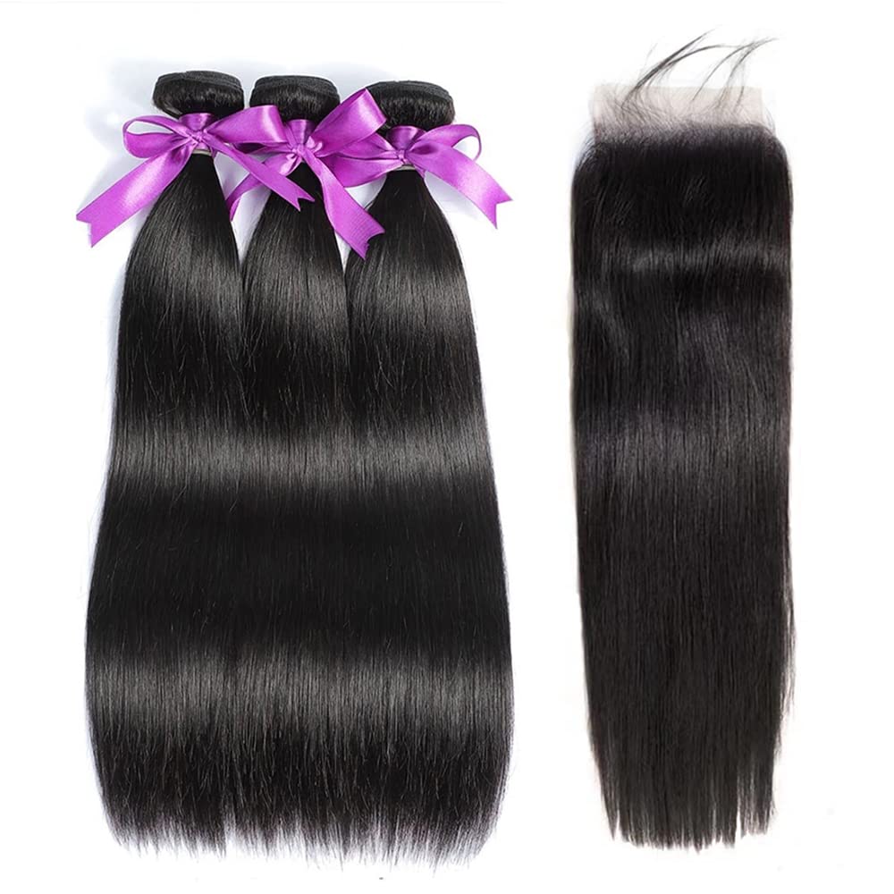 WOWQUEEN 10A Brazilian Straight Human Hair Bundles 18 20 22 Inch 100% Unprocessed Virgin Straight Weave 3 Bundles Deals Human Hair