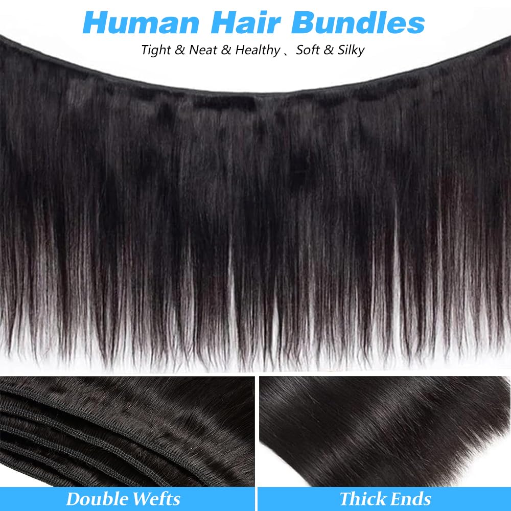 Straight Bundles Human Hair 12 14 16 Inch 100% Unprocessed Brazilian Virgin Hair Straight Weave Bundle Human Hair Bundles Real Natural Black Human Hair Extensions