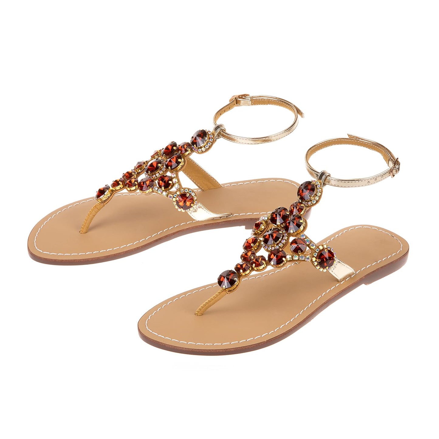 UTIKLIOU Women's Rhinestone Flat Sandals T-Strap Thong Sandals Summer Flat Sandals Flip Flop Sandals for Women