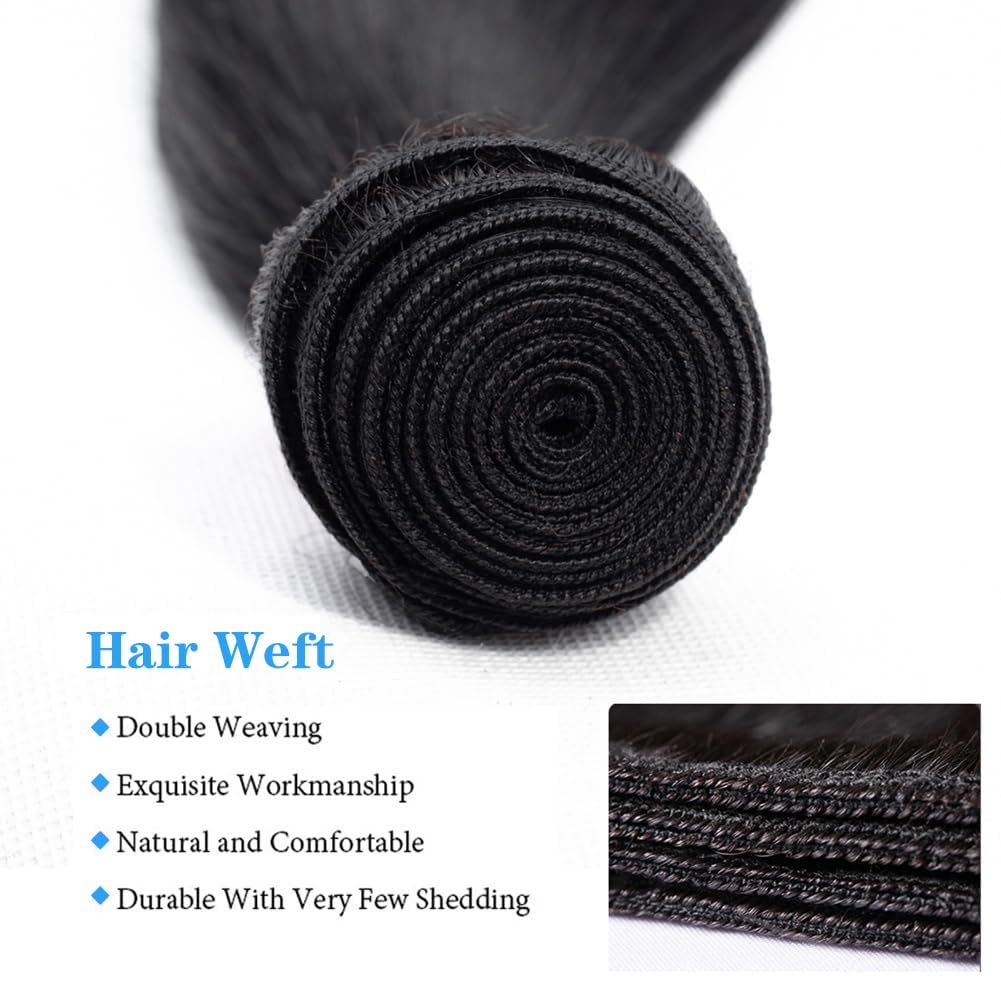 Straight Bundles Human Hair 12 14 16 Inch 100% Unprocessed Brazilian Virgin Hair Straight Weave Bundle Human Hair Bundles Real Natural Black Human Hair Extensions