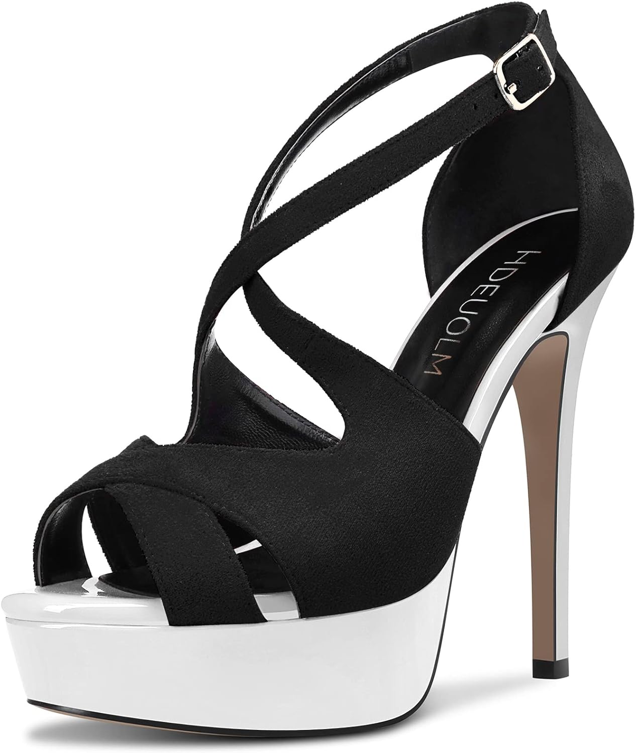 HDEUOLM Women Stiletto High Platform Heel Peep Open Toe Sandals Ankle Strap Wedding Dress 4.7 Inches Heels