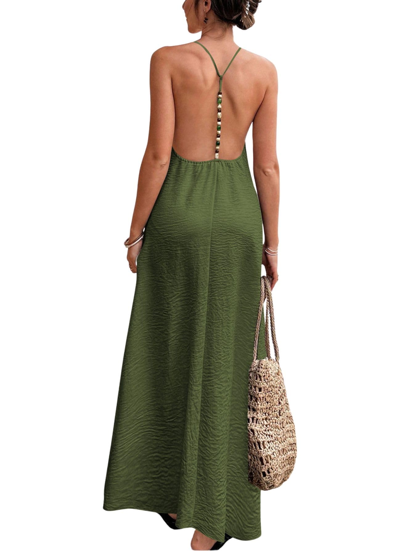 Verdusa Women's Backless Cami Dress Long Maxi Flowy Linen Dresses Summer Vacation Beach Outfits Sun Dress