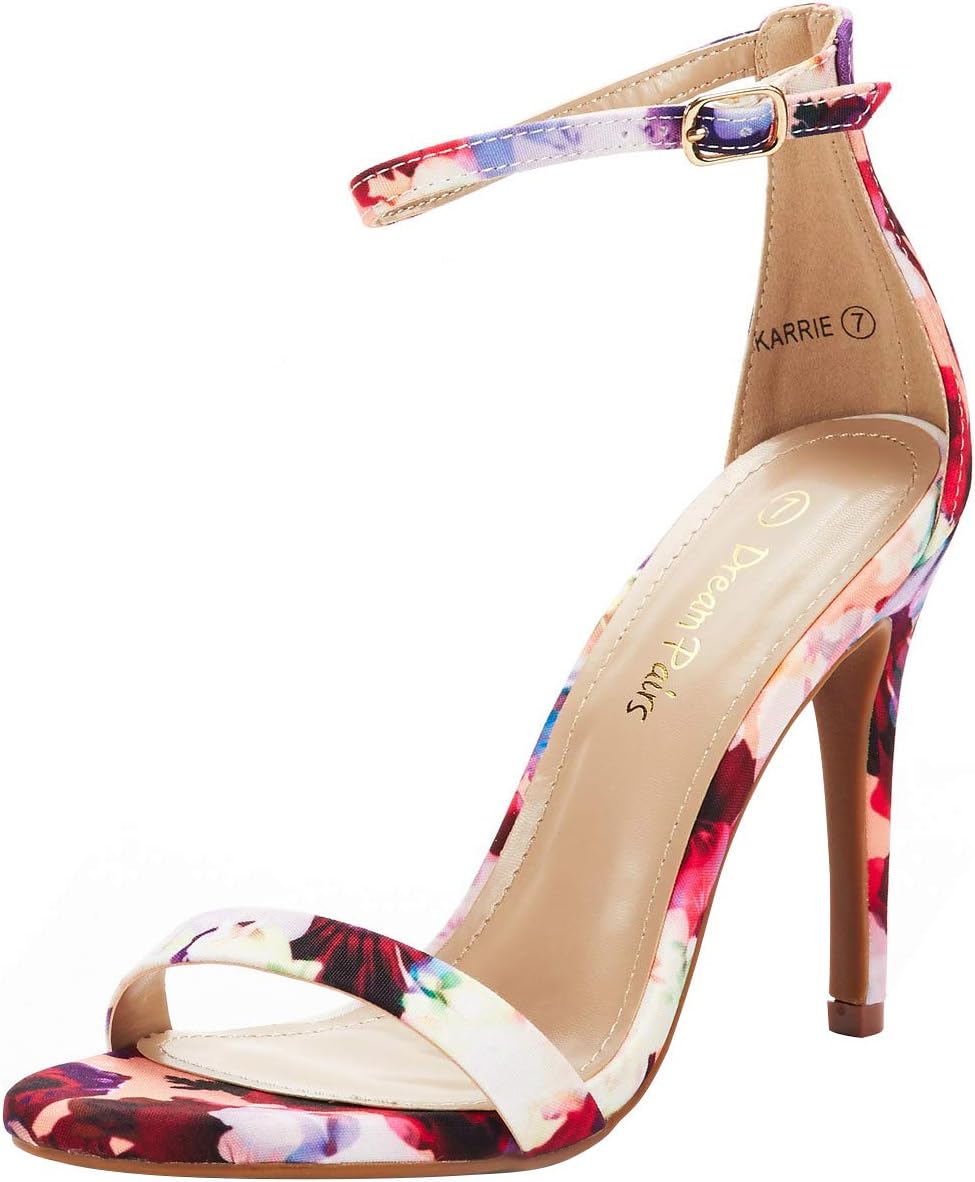 DREAM PAIRS Women's High Heels Flower Ankle Strap Stilettos Round Open Toe Dressy Sexy Sandals