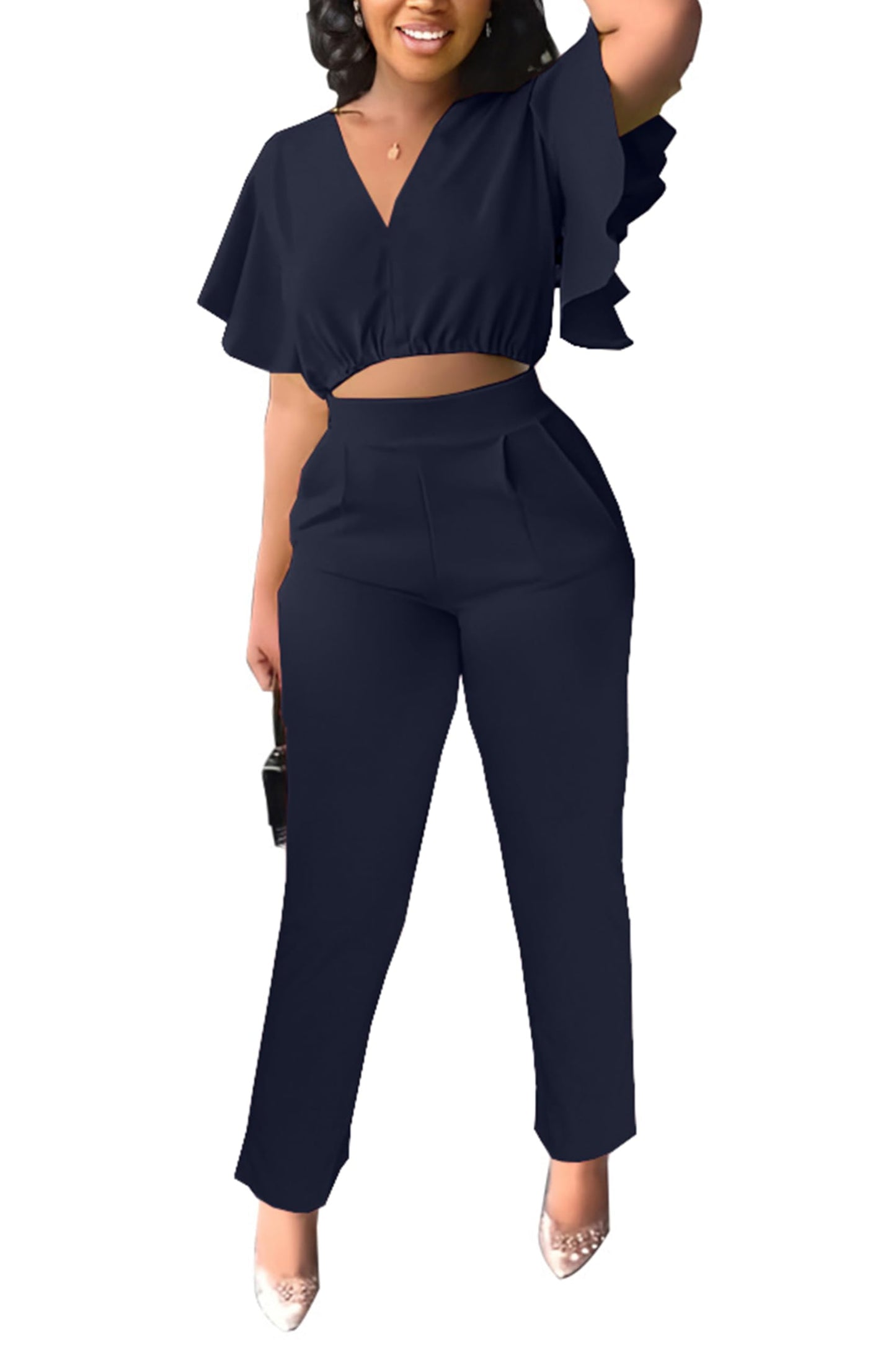 Fooullaide Womens Summer 2 Piece Outfit Set Crop Top Butterfly Sleeve Short Set Sexy Beach Vacation 2pc Sets