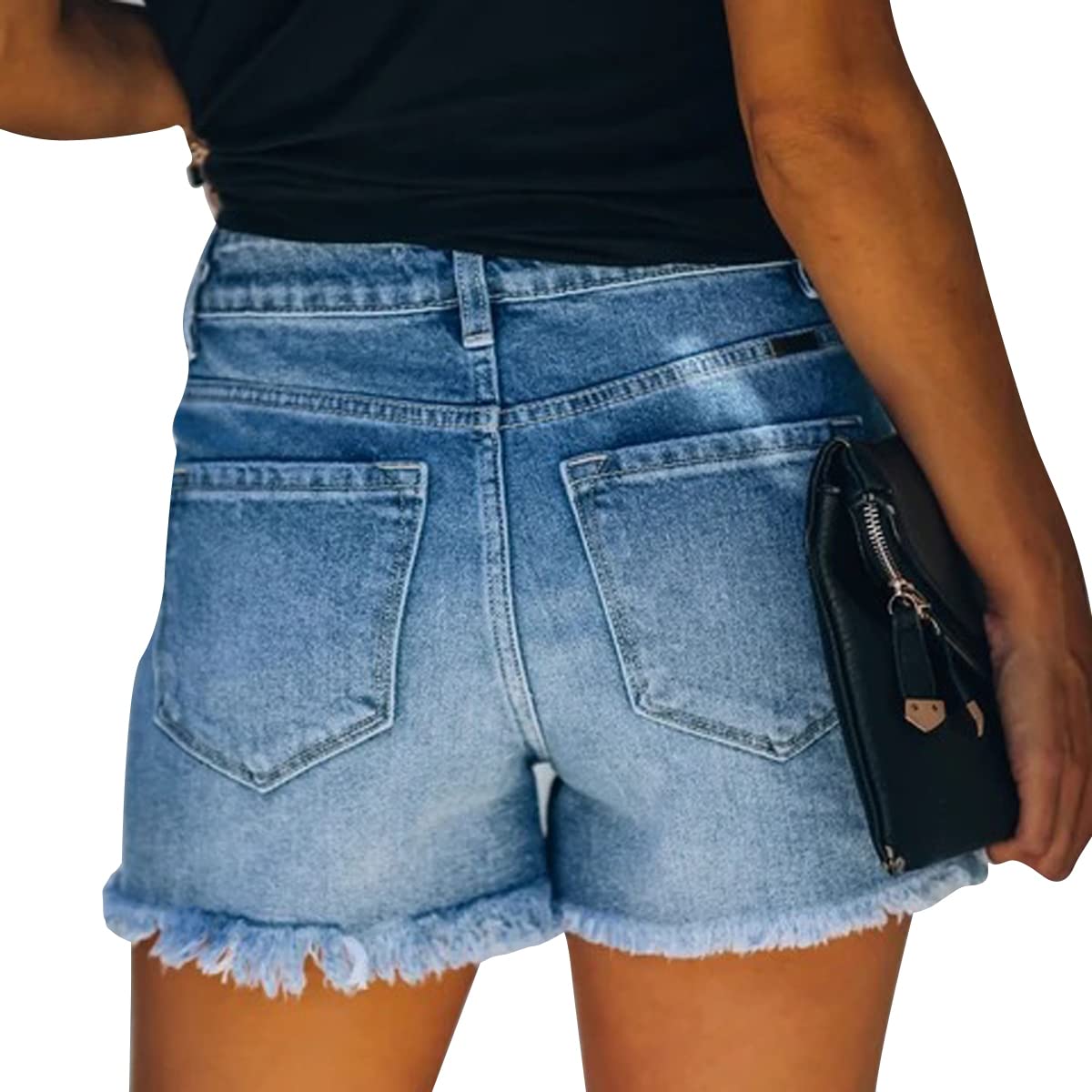 vanberfia Women's Stretchy Denim Mid Rise Jean Shorts with Pockets…