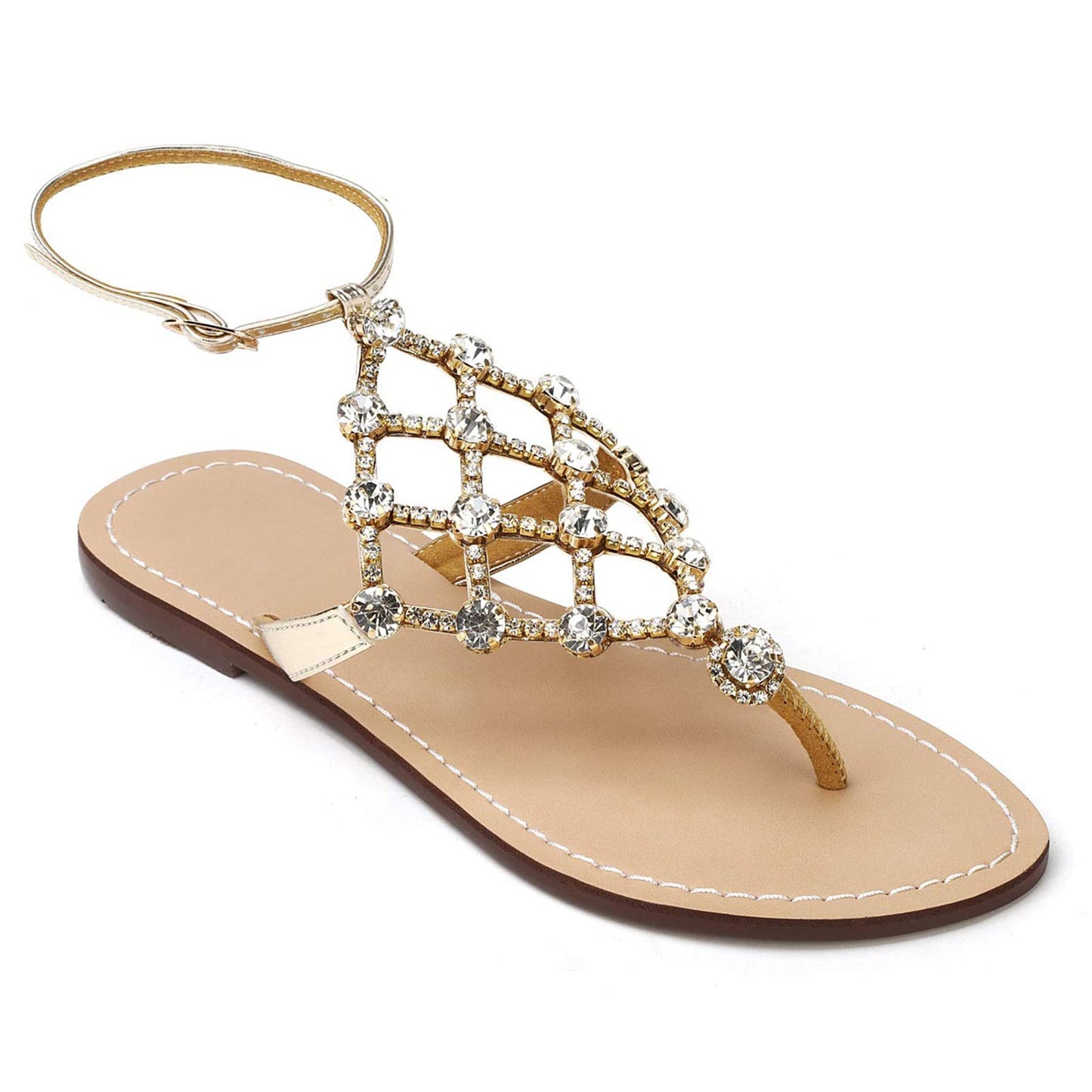 UTIKLIOU Women's Rhinestone Flat Sandals T-Strap Thong Sandals Summer Flat Sandals Flip Flop Sandals for Women