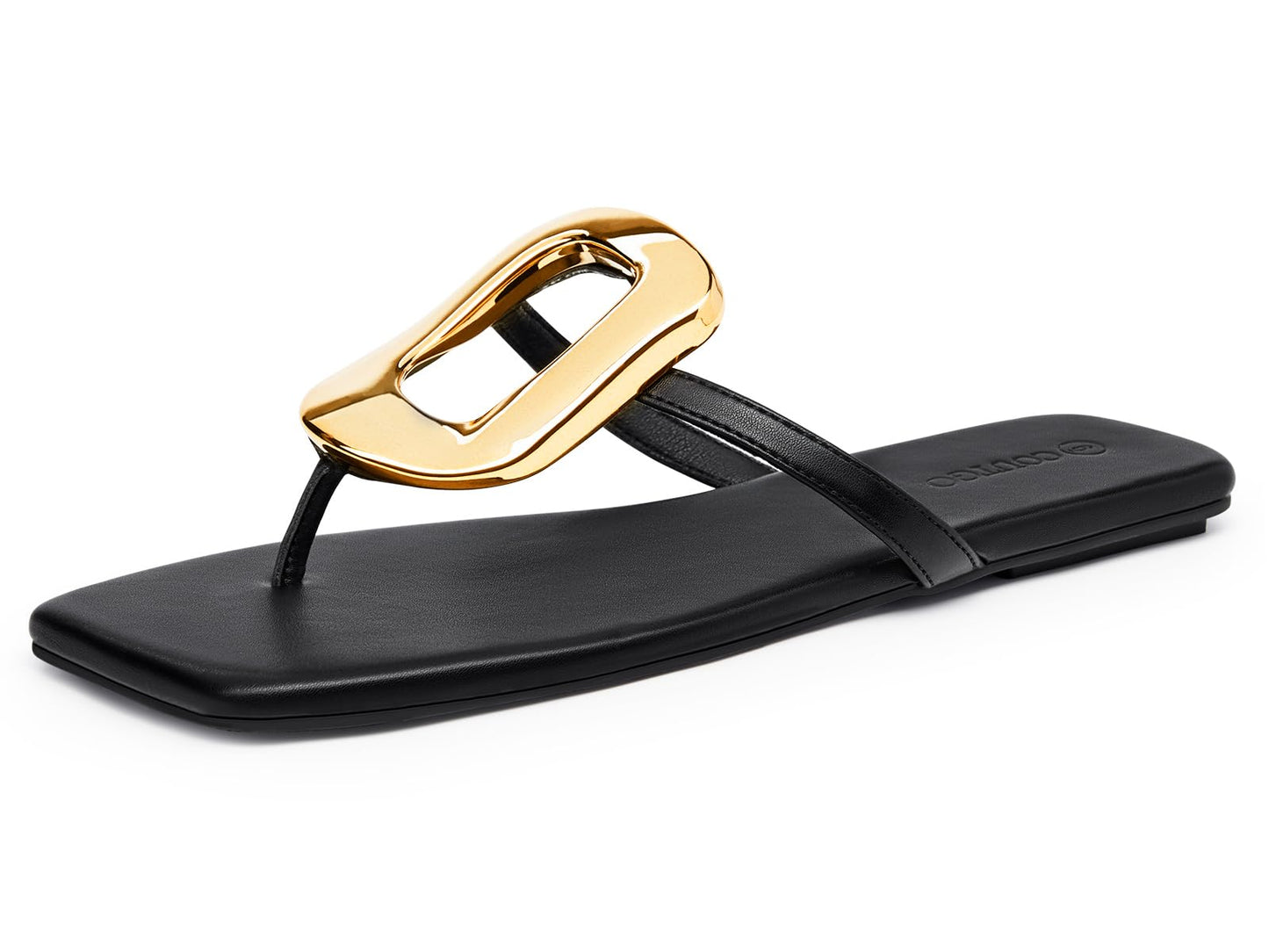 Coutgo Womens Flat Sandals Comfortable Flip Flops Slide Sandals Summer Beach Shoes with Metal Decoration