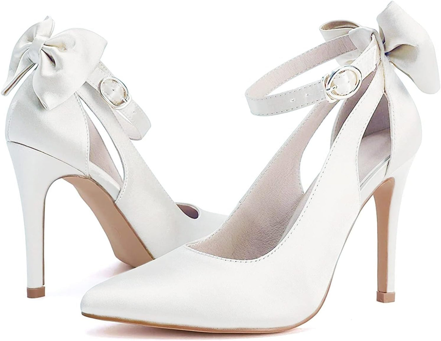 Fashare Womens High Heels Bow Tie Back Sexy Stiletto Ankle Strap Wedding Dress Pumps Shoes