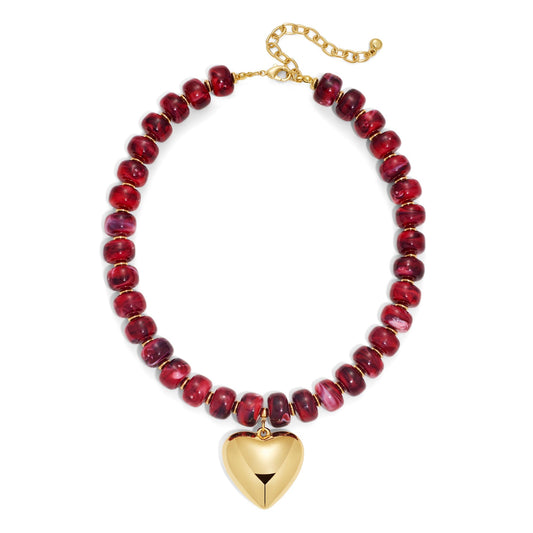 WOWORAMA Chunky Heart Necklaces for Women Colorful Resin Beaded Choker Necklace Gold Puffy Heart Statement Necklace Trendy Acrylic Choker Jewelry