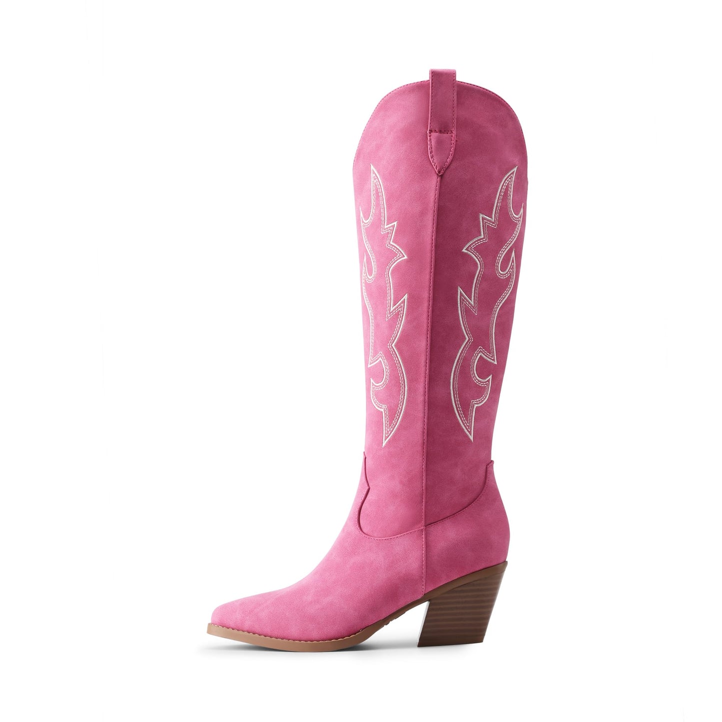 DREAM PAIRS Cowgirl Boots Women Knee High Cowboy Boots Pointed Toe Chunky Block Heel Suede Tall Western Boots with Embroidered