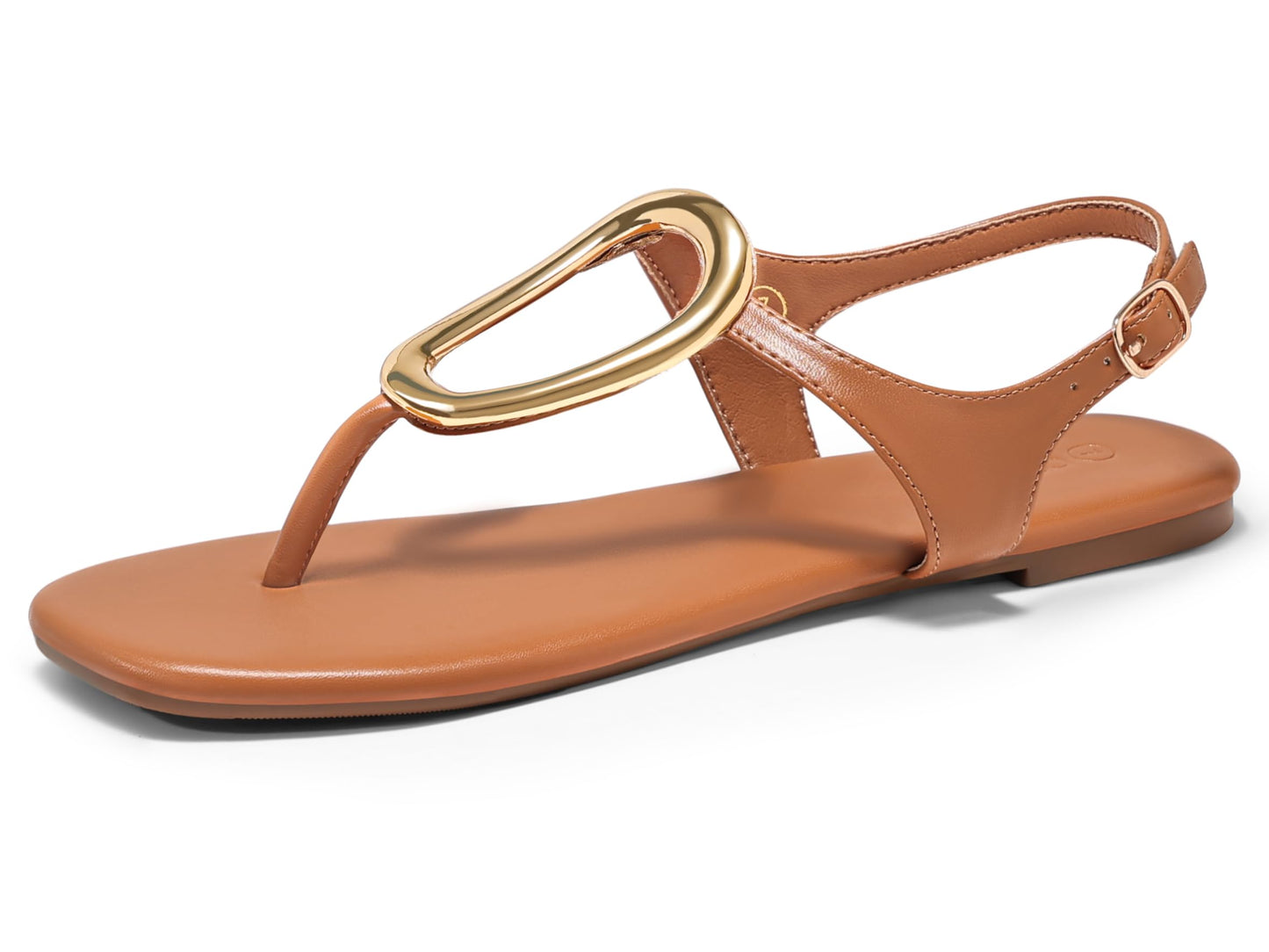 Coutgo Womens Flat Sandals Comfortable Flip Flops Slide Sandals Summer Beach Shoes with Metal Decoration