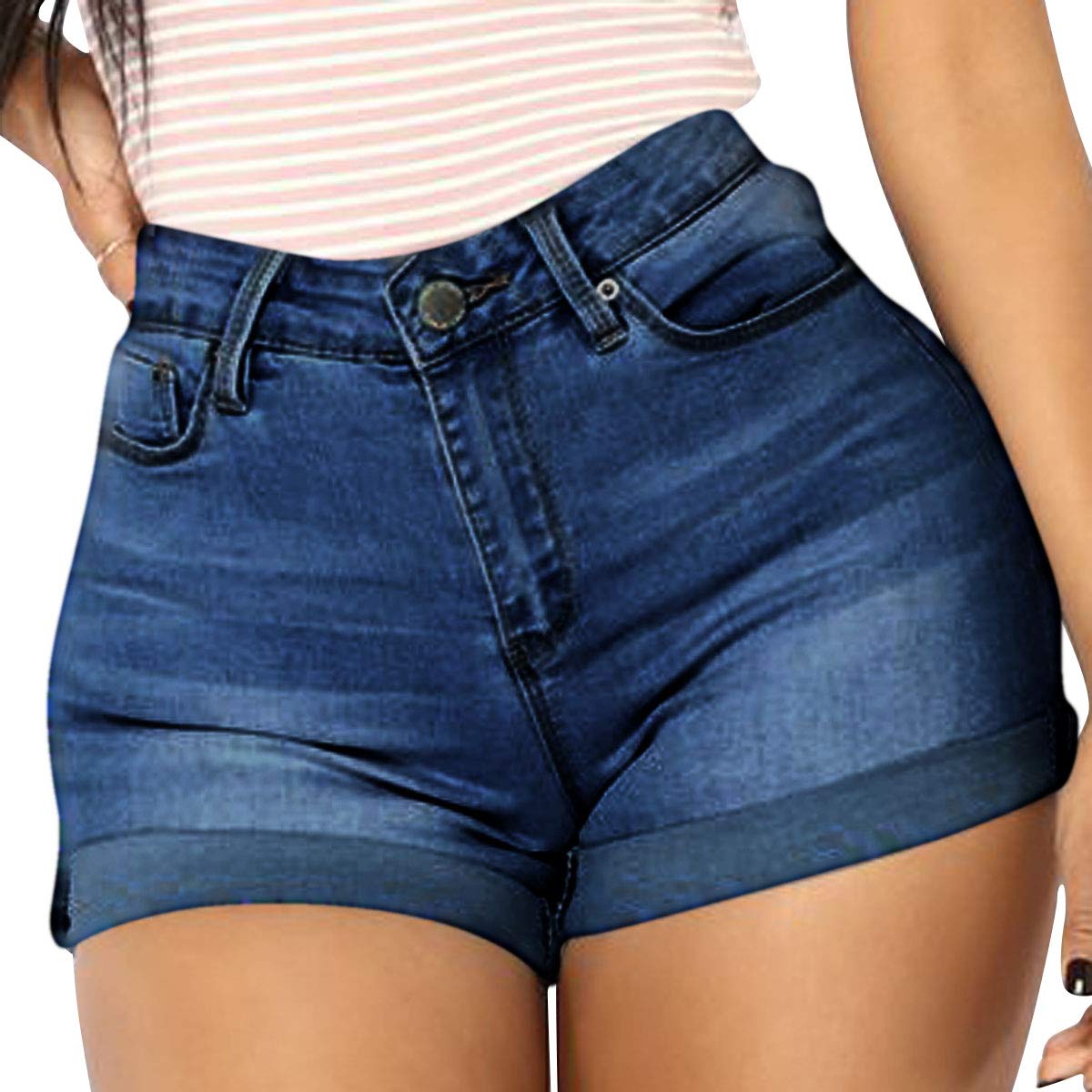 vanberfia Women's Stretchy Denim Mid Rise Jean Shorts with Pockets…