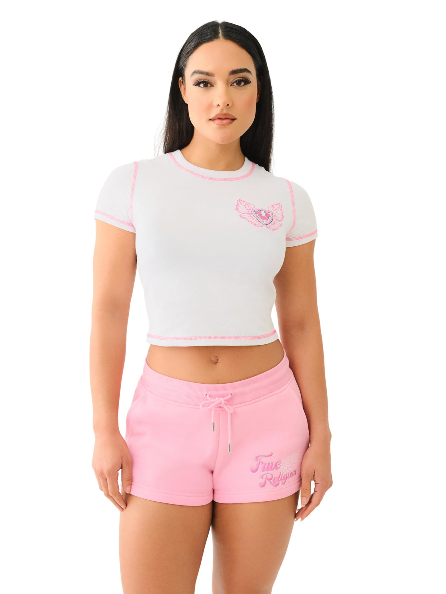 True Religion Women's Contrast Stitch Wing Baby Tee - Casual Crew Neck T-Shirt